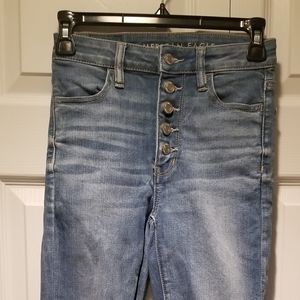 American Eagle Exposed Button Fly High Waisted Next Level Stretch Jeans Size 0
